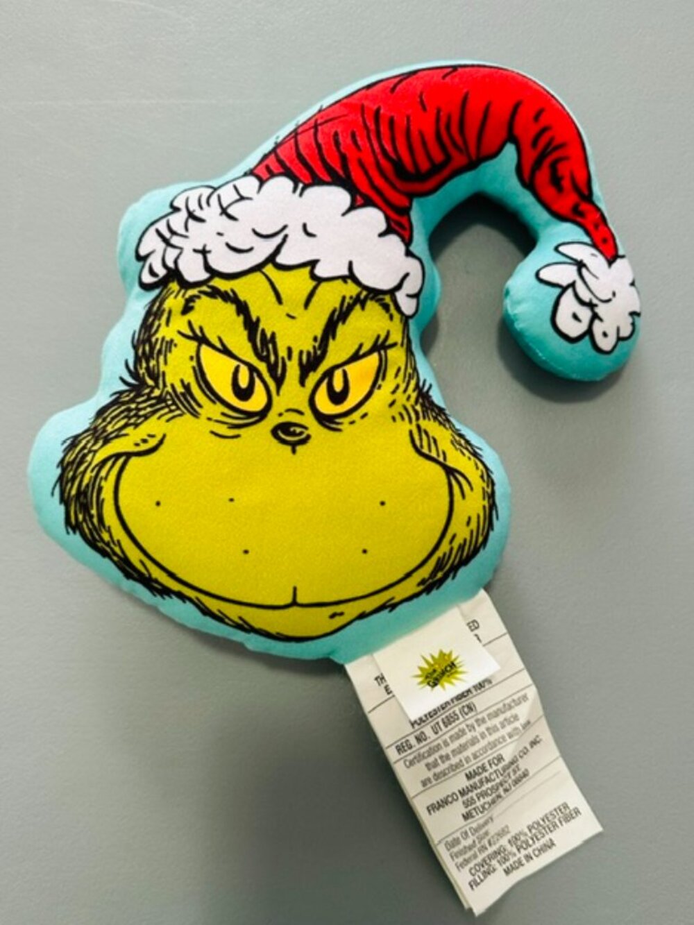 Franco Dr. Seuss The Grinch Santa Hat Shaped Christmas Plush Pillow